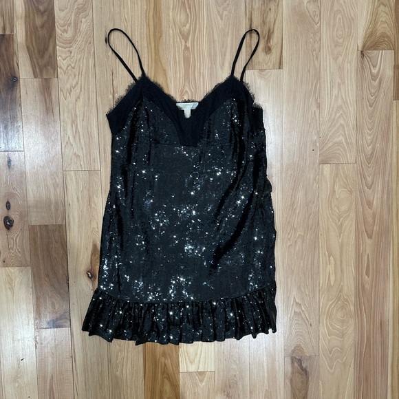 MICHAEL Michael Kors Dresses & Skirts - MICHAEL KORS - NWT - Black Sequin Georgette Slip Dress - Womens 14